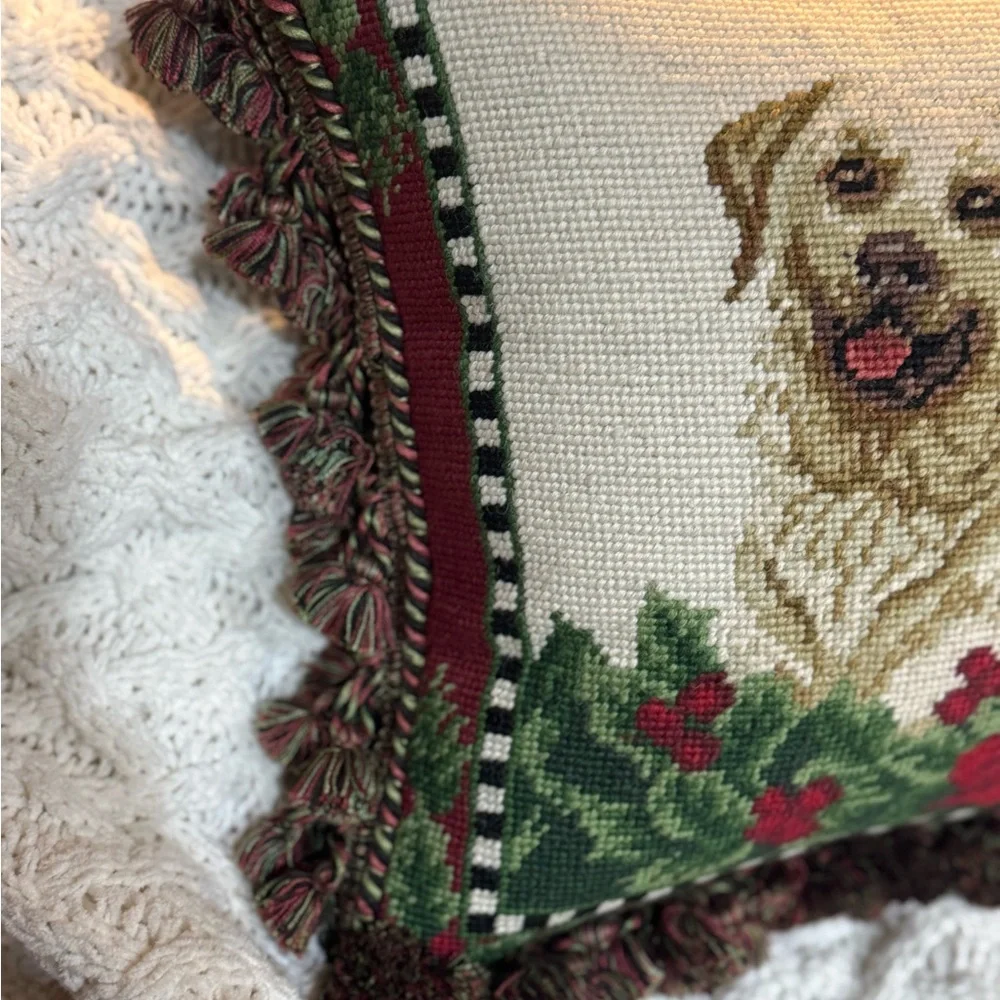 Holiday Dog Needlepoint Pillow